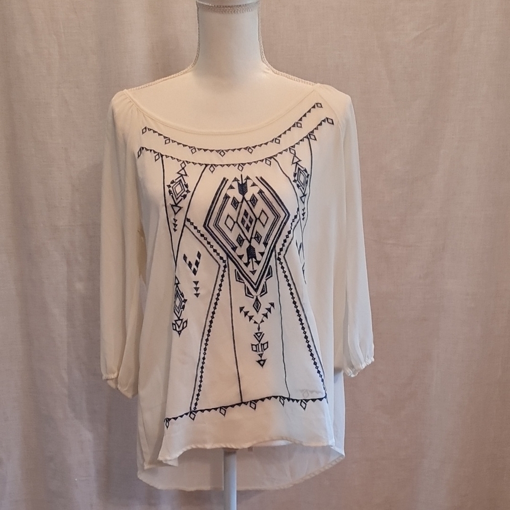 Miss Daisy White Embroidered Blouse, EUC, Sheer